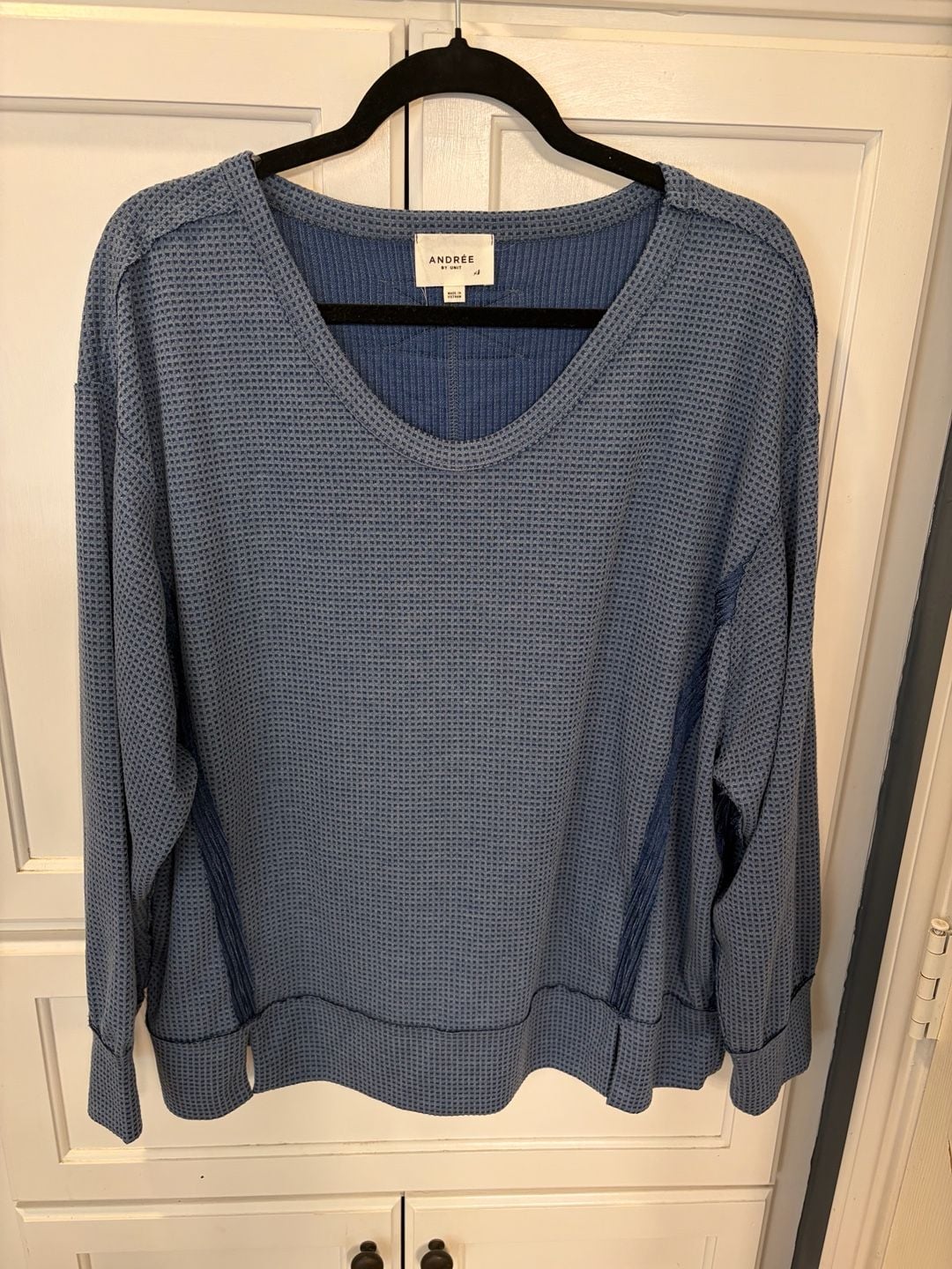 Andree By Unit Waffle Lounge Comfy Knit Long Sleeve Top Blue Size Xl